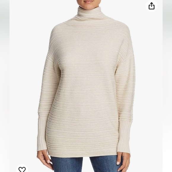 Nic + Zoe Fall Nights Funnel Neck Textured Tunic Length Sweater in Almond Small - Picture 1 of 10